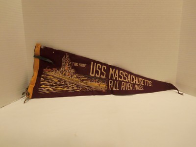 U.S.S. MASSACHUSETTS (BIG MAMIE) FALLS RIVER MASS PENNANT (50's-60's)  VERY RARE