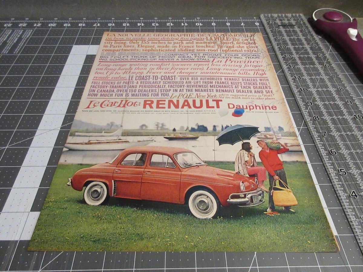 1959 Renault Dauphine 'Le Car Hot' red car photo vintage print Ad