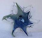 Vintage Murano Art Glass Starfish Bowl Hand Blown Pulled Blue Green Clear 10"x3"