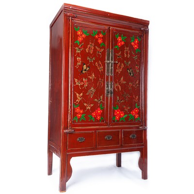 Antiker chinesischer Hochzeitsschrank rot Schmetterling Schrank China
