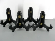 CARVED WOOD PLATE DISH BOOK STAND EASEL LOT 5 FOLDING DISPLAY BLACK 5" TALL VTG