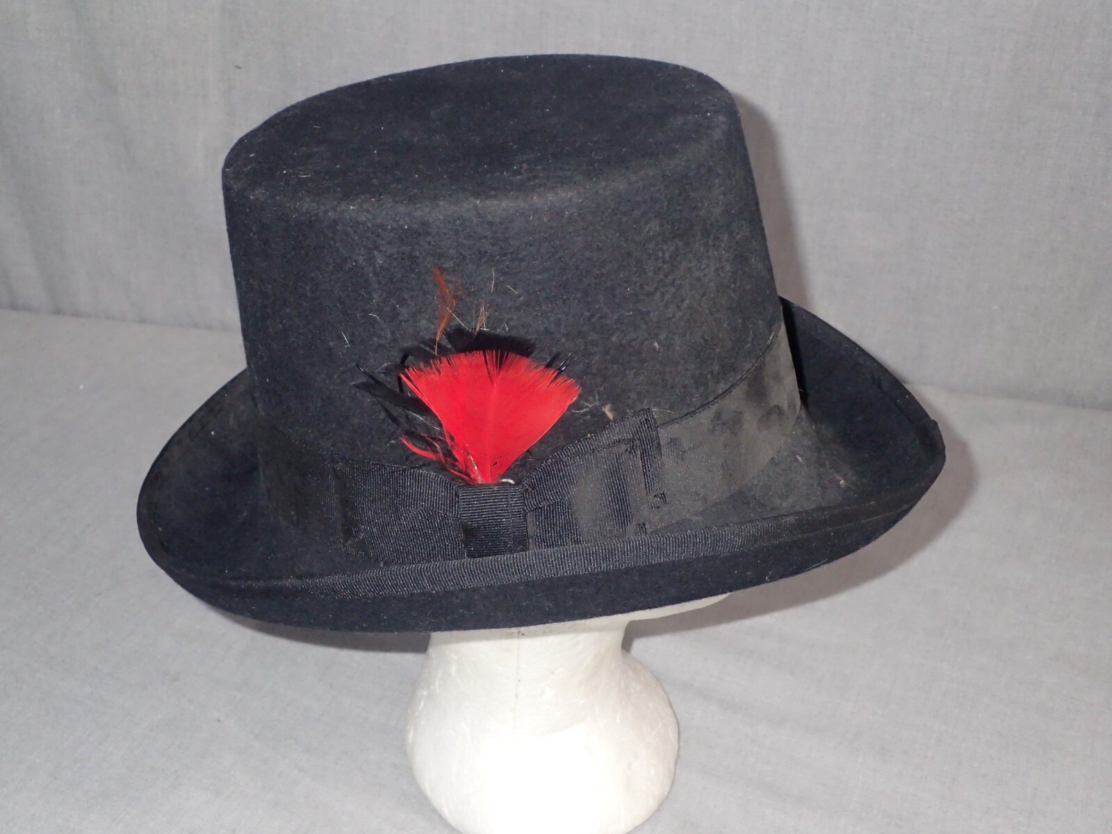 Steampunk Black Top Hat with Red Feather Band - Size XL by Hats In The Belfry
