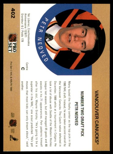 1990-91 Pro Set Petr Nedved RC #402 - Picture 2 of 2