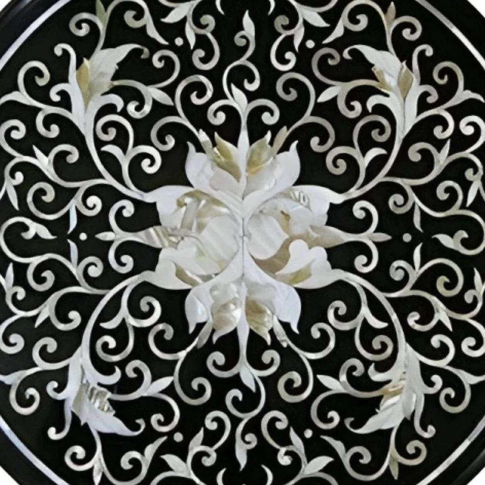 Mesa de centro 12" con incrustaciones de mármol negro fregona blanca piedra gamesa hogar Dcore regalo. Foto 3 de 4