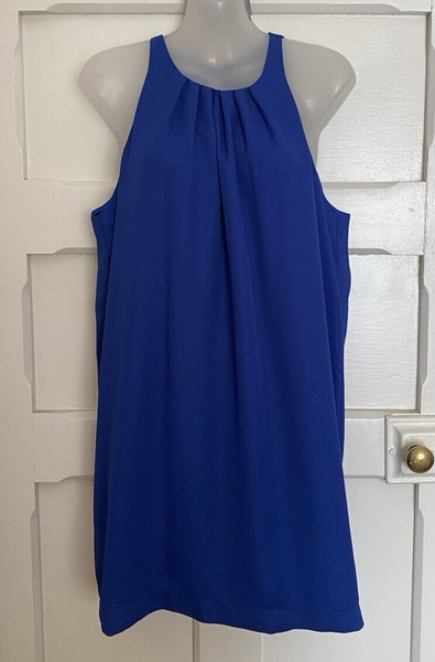 Atmos & Here Premium Basics Womens Blue Halter Shift Mini Dress Size 14
