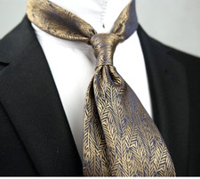 New Classic Striped Brown JACQUARD WOVEN 100 Silk Men's Necktie Tie