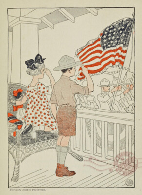Edwin Prittie (1921) Young Girl, Boy Scout Salute Troops * Art Print 8''x10'' flag