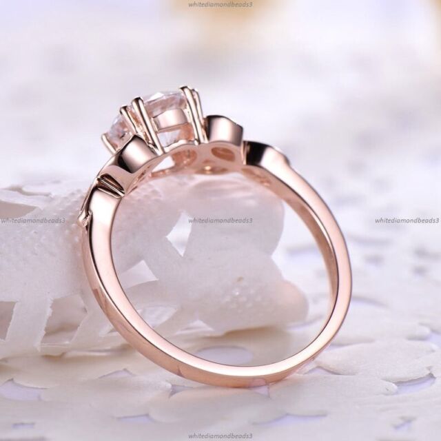 Moissanite Diamond Leaf Art Deco Wedding Engagement Ring 14k Gold Fine Jewelry NP10234