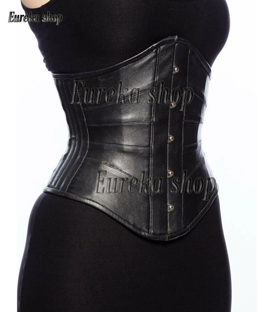 New Heavy Duty Steel Boned Underbust Corset Genuine Leather Waist Trainer  Corset