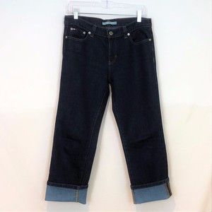 Tommy Hilfiger Jeans pliegue sobre Capri recortada Jeans Talla 8 Dark Wash  Bordado | eBay