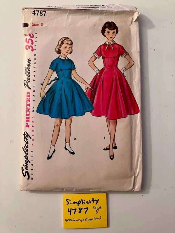 Simplicity 4787 Girls’ One-Piece Dress w/Detachable Collar & Cuffs Size 8 Used