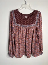 GAP Women's XL Long Sleeve Paisley Popover Boho/Peasant Top - Pristine