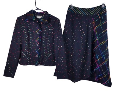 Canvas Back 2pc Blazer & Skirt Suit Size 8/10 Multicolor Artsy Textured Fringe