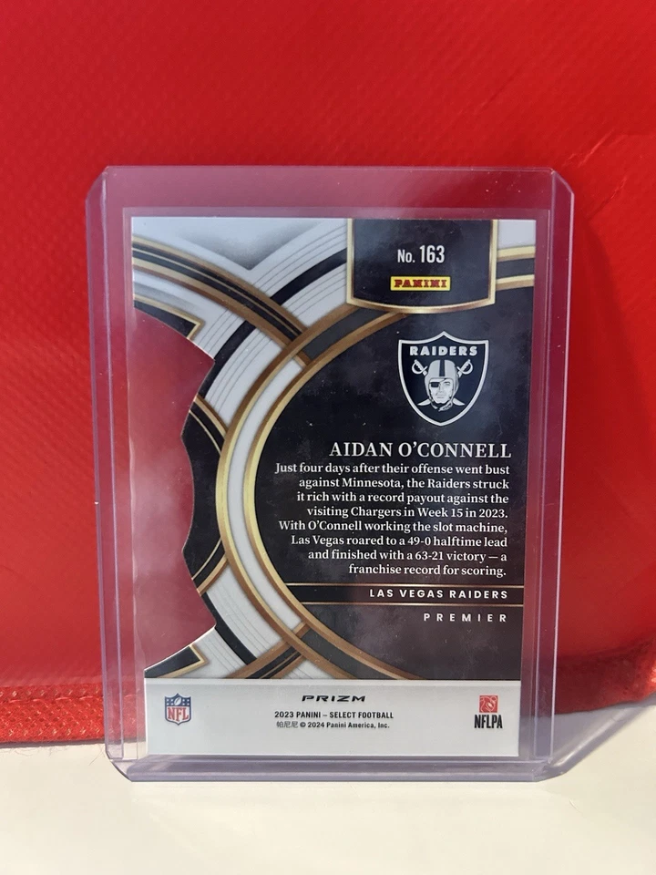 2023 Panini Select - Premier Level Aidan O'Connell #163 Zebra Prizm Die-Cut (RC) - Image 2 of 2