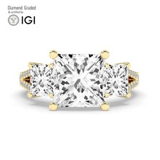 Princess Diamond Trilogy Ring 18k Yellow Gold Labgrown 7 Ct Solitaire