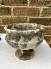 Grey Marble Pedestal Dish Footed Bowl 13cm Tall 15cm  Wide