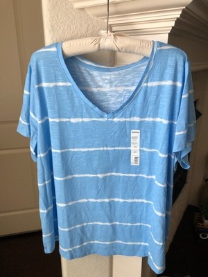 NWT Sonoma Light Blue & White Tie Dye Short Sleeve Top - Size 2X