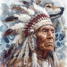 Diamond Painting Kit for Adults American Native Old Chief 5D DIY Art 14x14 Art