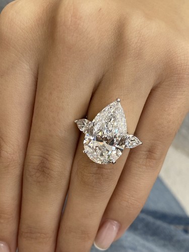 IGI Certified Diamond Pear Women Ring E VS1 11 Carat Lab created 14K White Gold - Picture 3 of 11