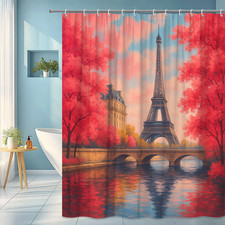 Pink Eiffel Tower Shower Curtain, Paris Scene, Floral Design