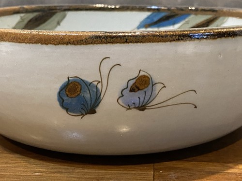 Ken Edwards Tonala Mexico 9" Pottery Platter/Bowl Blue Fruit Signed - Picture 8 of 11