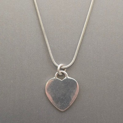 Vintage HAN Sterling Silver Heart Tag Pendant Necklace 20'' Snake Chain 13.5g