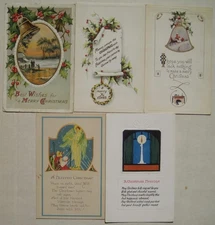 Lot of 5 Misc. Old 1910-20s Christmas Holiday Postcards; Unposted