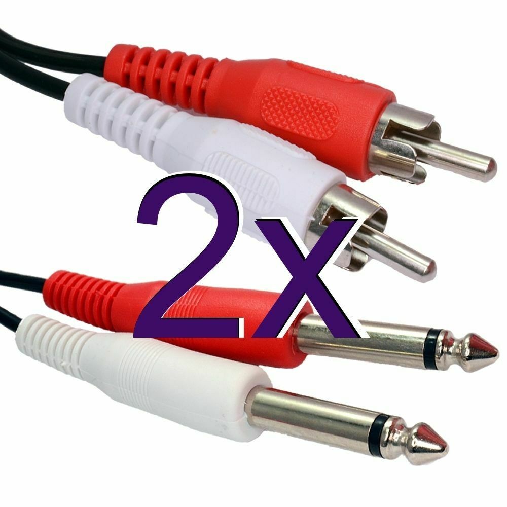 [2 pack] 0.5m 6.35mm 1/4 inch MONO Jack Plugs to RCA Phono Plugs OFC Audio Cable
