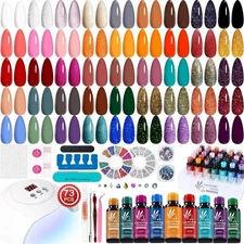 73 Pcs Gel Nail Polish Kit With UV Lamp Light Poly Extension Manicure Tool Set