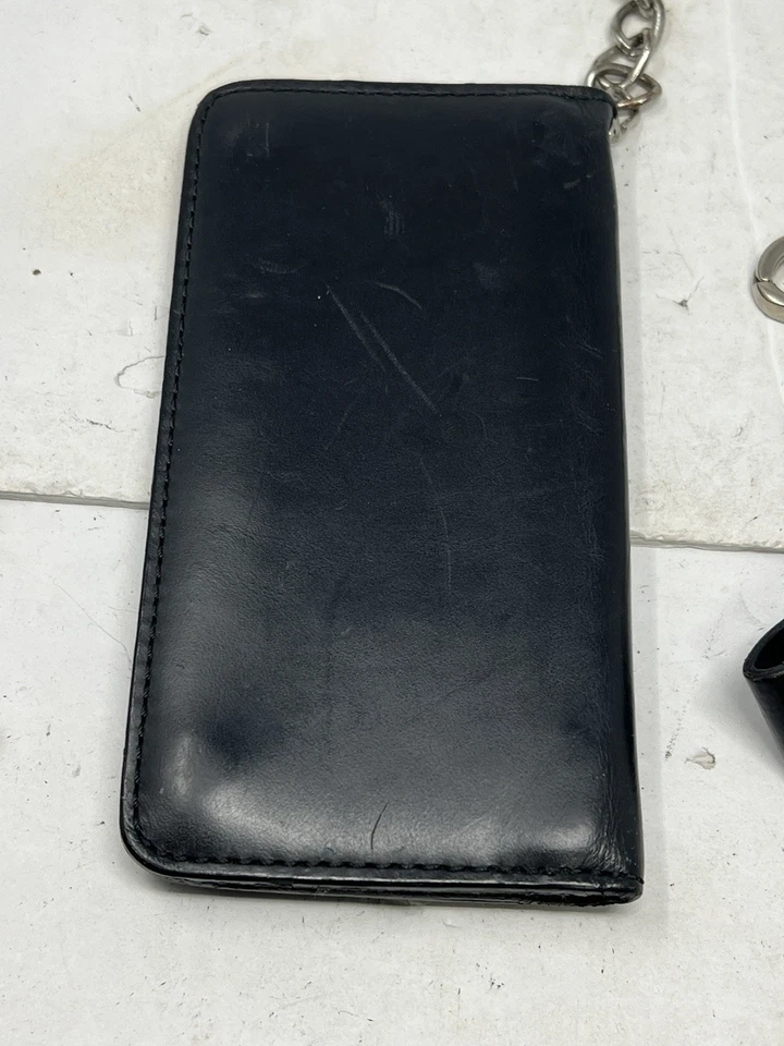 Cartera de cadena de camionero/motociclista con calavera en relieve Harley-Davidson para hombre, negra NUEVA Foto 4 de 4