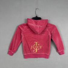 Juicy Couture Hoodie Girls 6 Pink Velour Zip Up Gold Glitter Bling 90s Y2K Retro