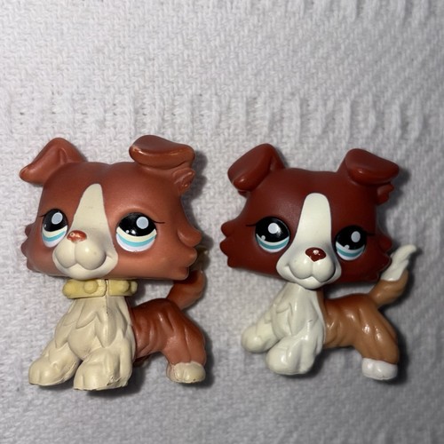 Authentic LPS Littlest Pet Shop Collie Dog #1542 Set Of 2 2007 G2 Blue Eyes Vtg