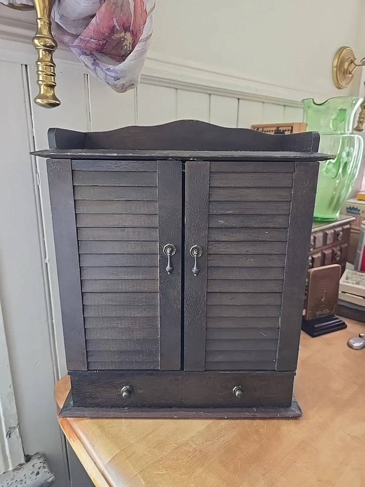 Wood Sewing Box Mini Cabinet Holds 21 Spools, w/ 2 Drawers & Pockets For Notions - Image 2 of 4