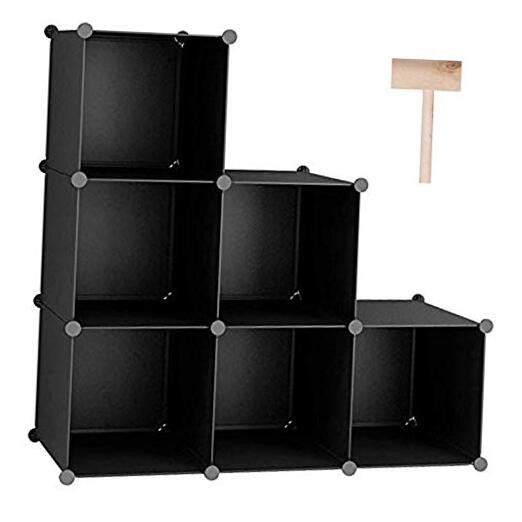 6-Cube Stackable Storage Organizer Shelf in Portable Black Design