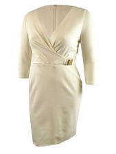 Lauren Ralph Lauren Women's Ponte Three-Quarter-Sleeve Dress (10, Winter Cream)