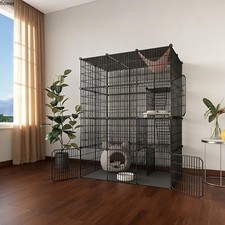 Large Cat Cage, for Kitty, Small Animals Black, 41" L x 28" W x 55" H, 7 