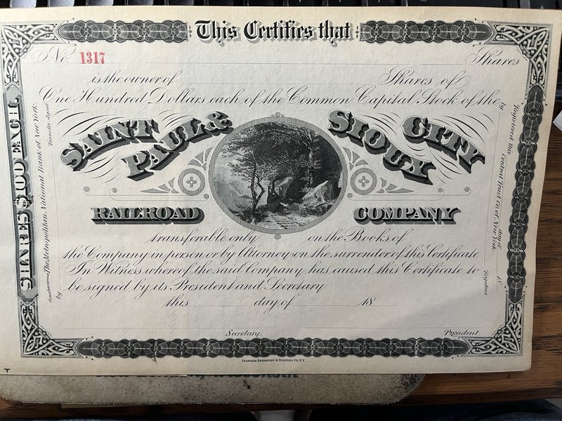 The Saint Paul & Sioux City Railroad Company 1800's