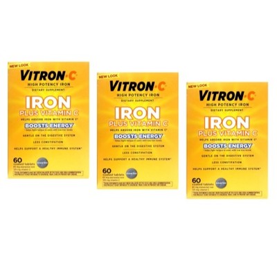 3 Pack Vitron C Once A Day High Potency Iron And Vitamin C Tablets 60 Count Each
