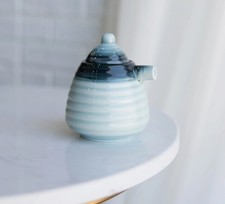 Sh2 Ocean Blue Cerámica Soja Ponzu Salsa Vinagre O Aceite Dispensador Soporte Con Tapa