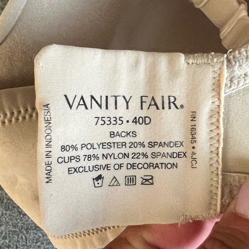 Vanity Fair Bra Women 40D Beauty Back Smoothing Lightly Padded 4 Way Stretch EUC - Picture 3 of 8
