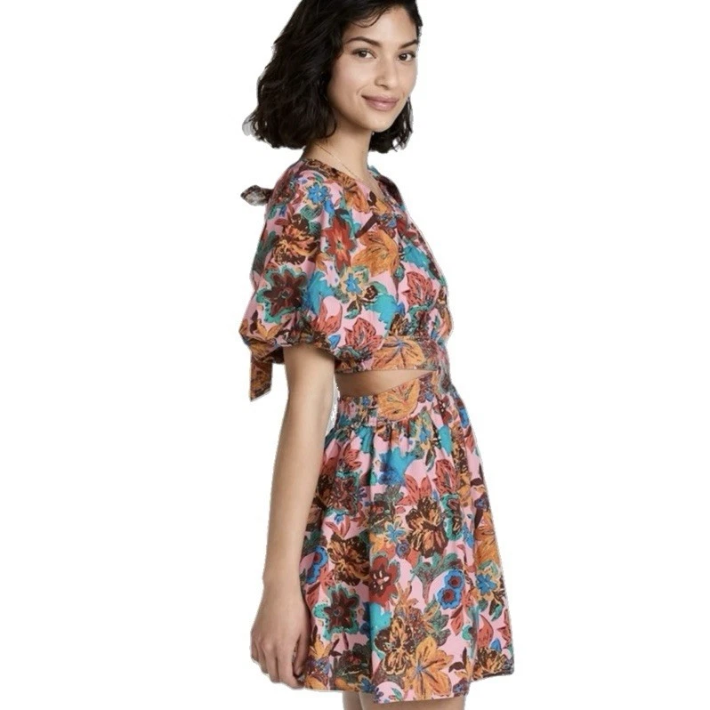 Love the Label Anthropologie Arya Vibrant Floral Dress  Brittany Pink Print sz M