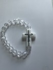 Clear Beaded Stretch Bracelet with White Cross "Jesus" Charm | Christian — photo 4