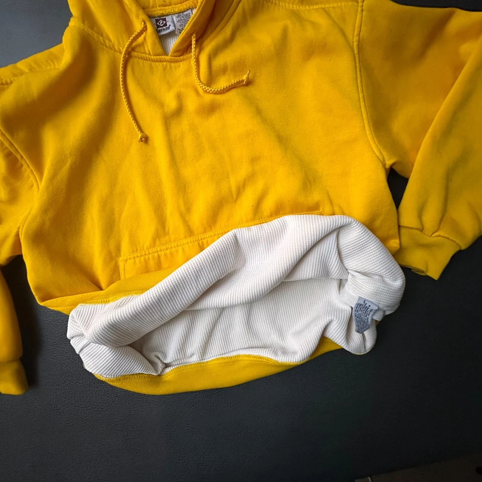 Vintage 90s Franklin Hoodie Mens Large Yellow Thermal Lined Waffle Faded Boxy - Image 4 of 4