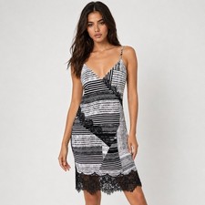 GUESS Lace Trim Slip Dress XS Black White Y2K Lace Hem Balletcore Coquette NWT