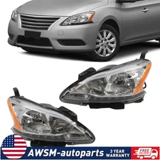 Headlight Driver Passenger Side Assembly Halogen Set For Nissan Sentra 2013-2015