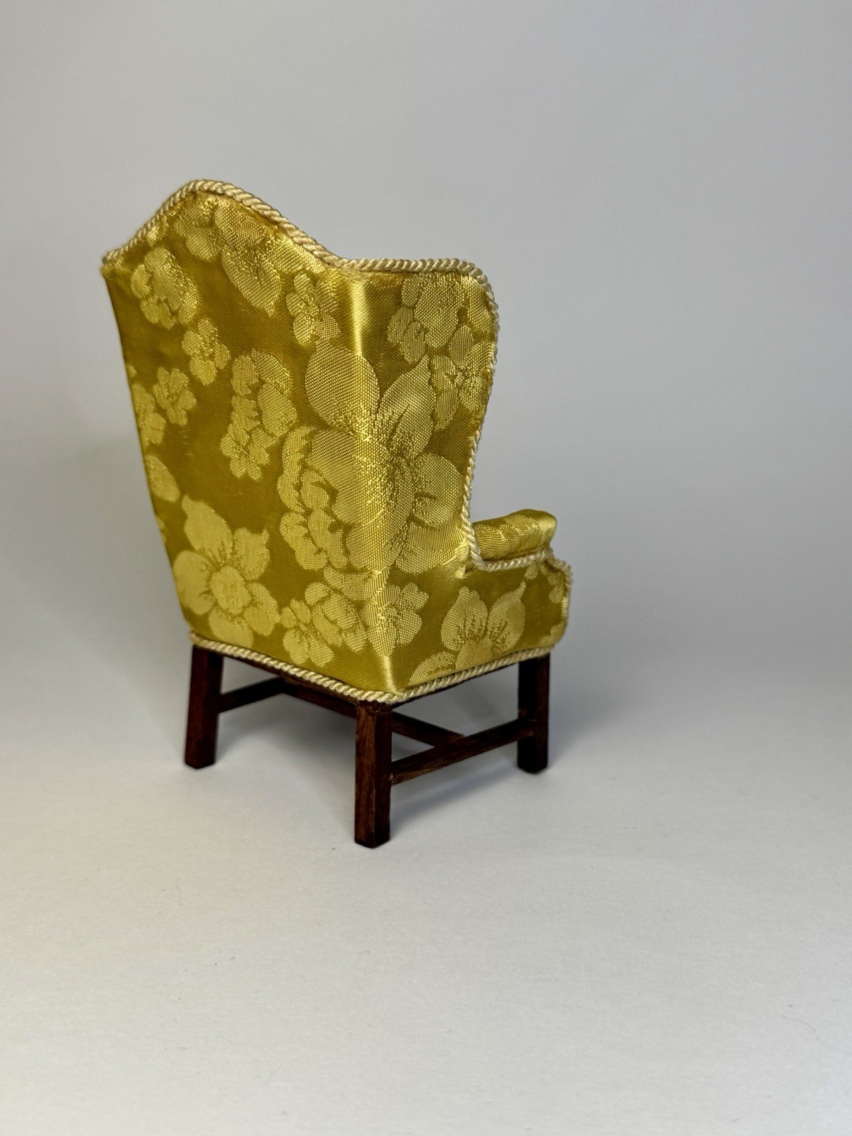 Vintage Miniature Dollhouse Yellow Brocade Upholstered Sofa and Chair Set