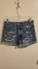 Forever 21 Blue Jean Shorts Womens Size 27 Rip Distressed Rockabilly Cowgirl Y2K