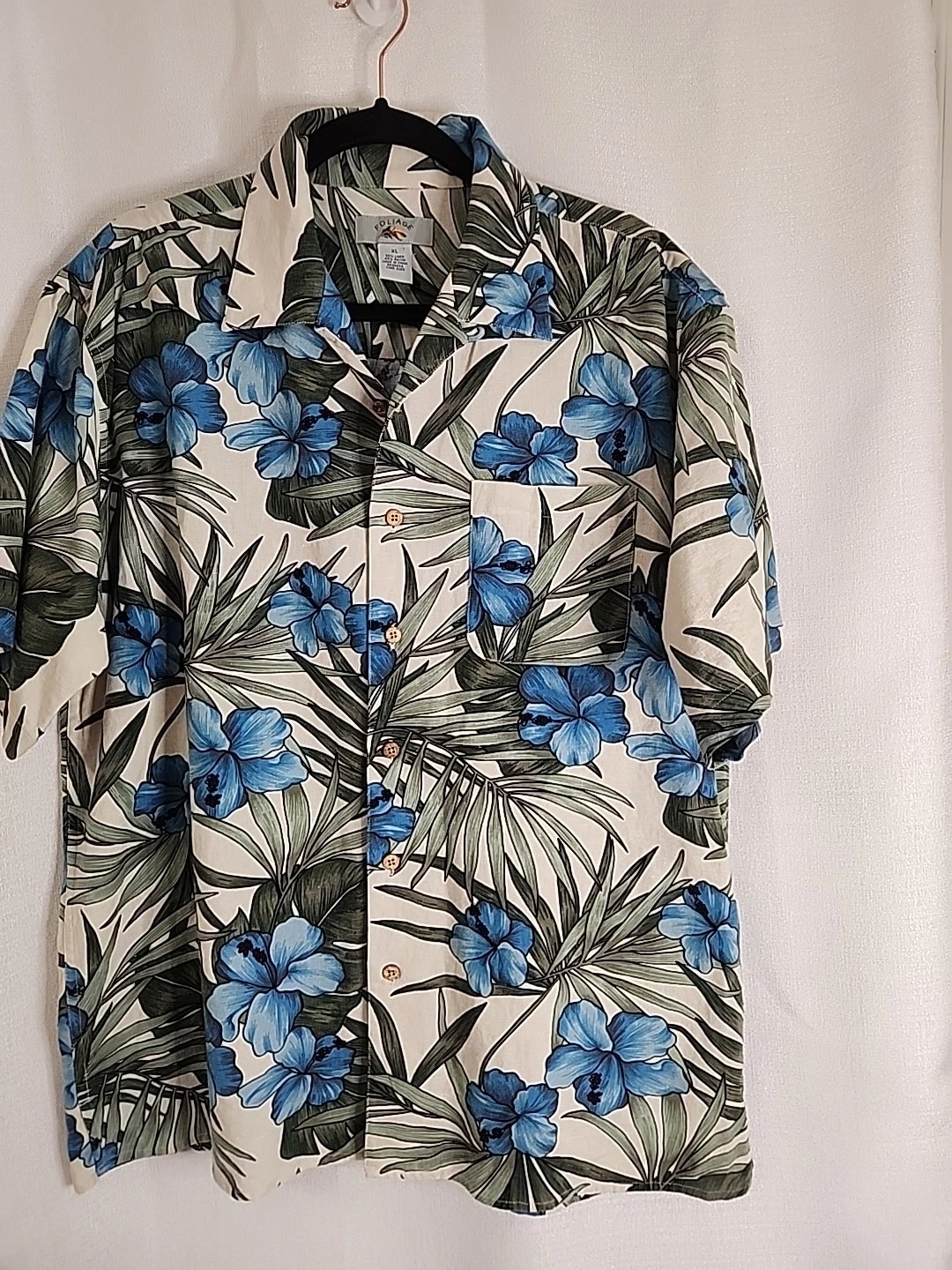 Foliage Linen Rayon Blend Tropical Floral Aloha Hawaiian Camp Shirt Mens XL