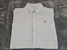 AllSaints AVILA Lightweight RamSkull Button-up S/S Light Heather Gray Shirt SZ S