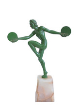 Statue sculpture bronze patiné Art Déco S. MELANI Jeune femme Era Max Le Verrier